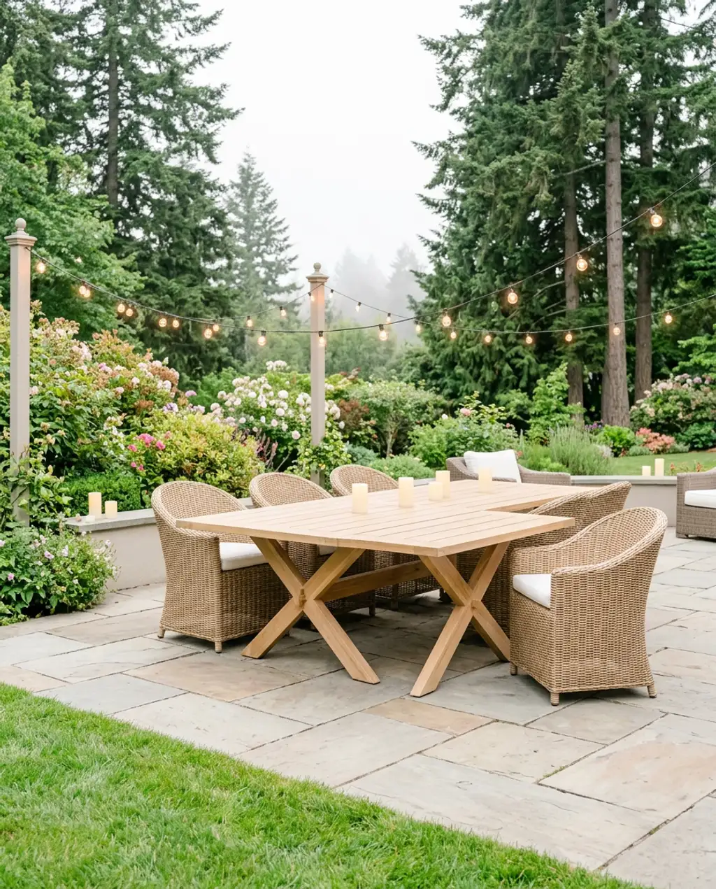 Outdoor Dining Oasis with String Lights & LED Candles — Luxury Version