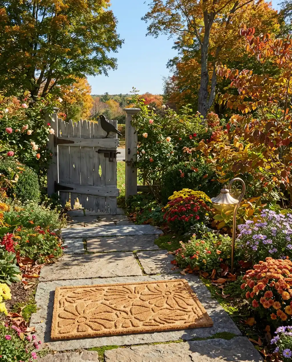 Charming Cottage Garden Gate Amidst Bloom-Filled Borders