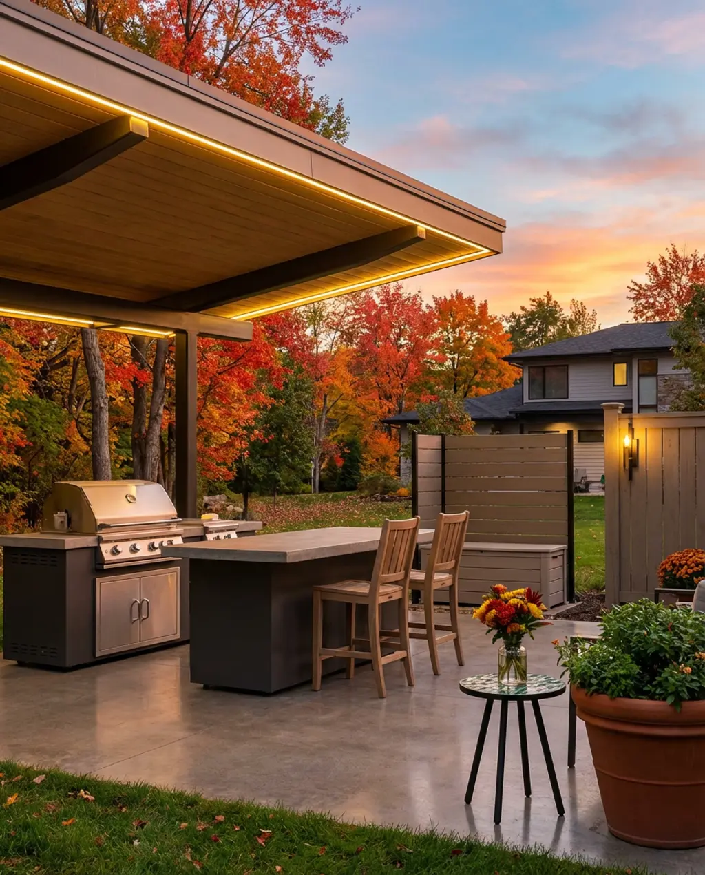 Sleek Minimalist Grill Station with Cantilevered Roof