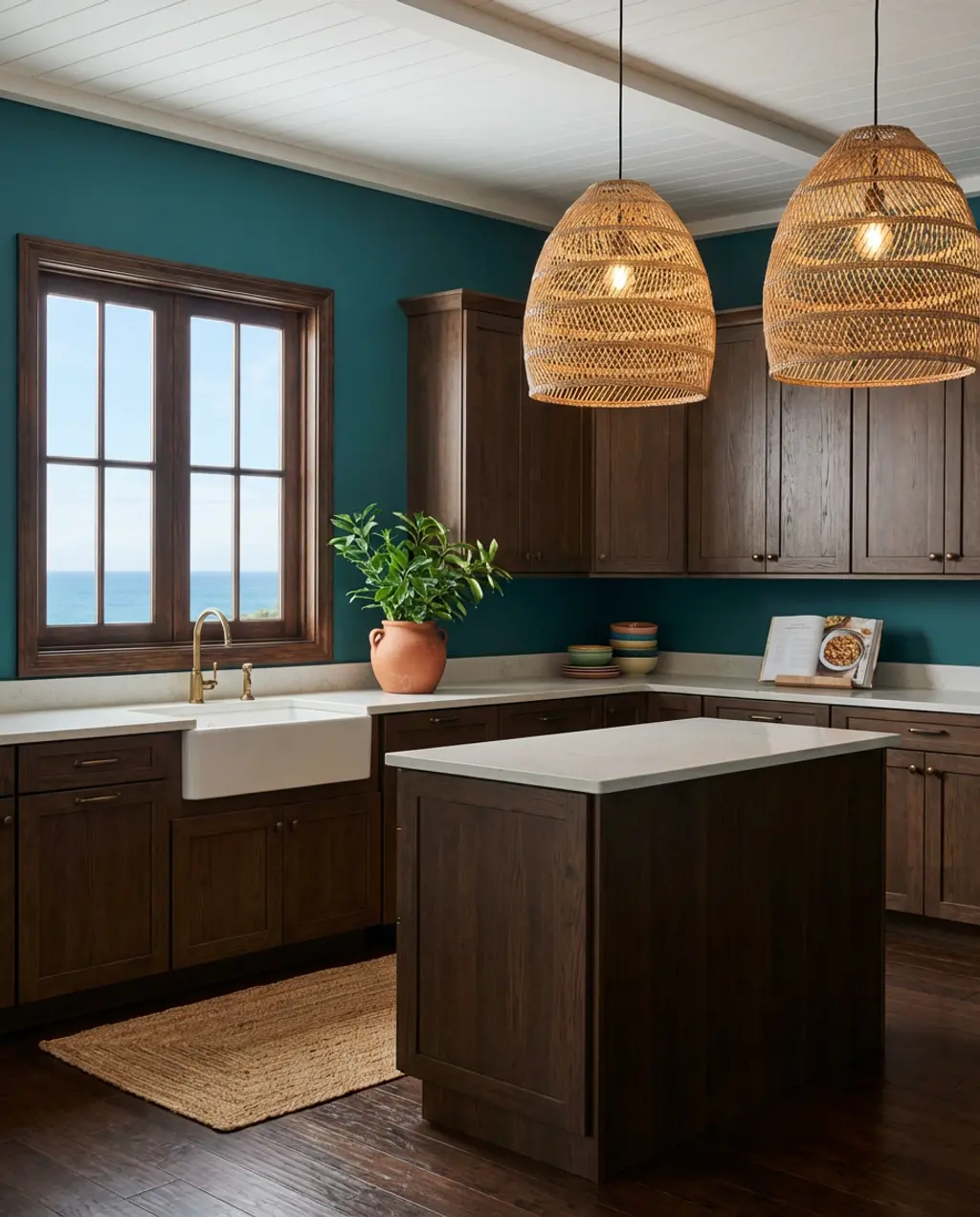 Green and Dark Wood Kitchen with Botanical Touches