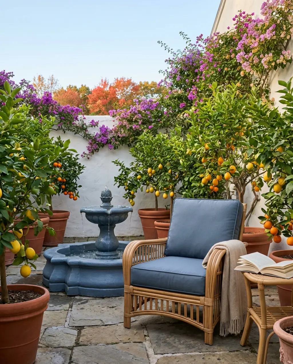 Miniature Mediterranean Courtyard with Citrus Trees