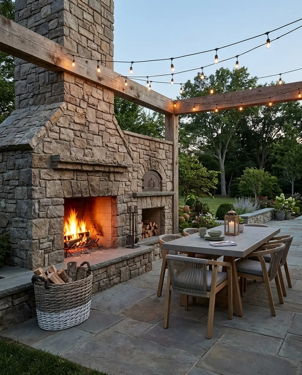 Rustic Stone Fireplace with Built-in Wood-Fired Oven