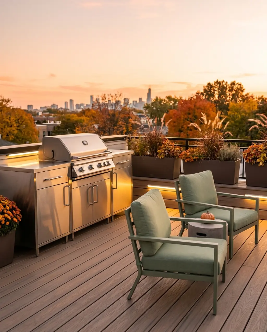 Sleek Modern Roof Deck with Outdoor Kitchenette