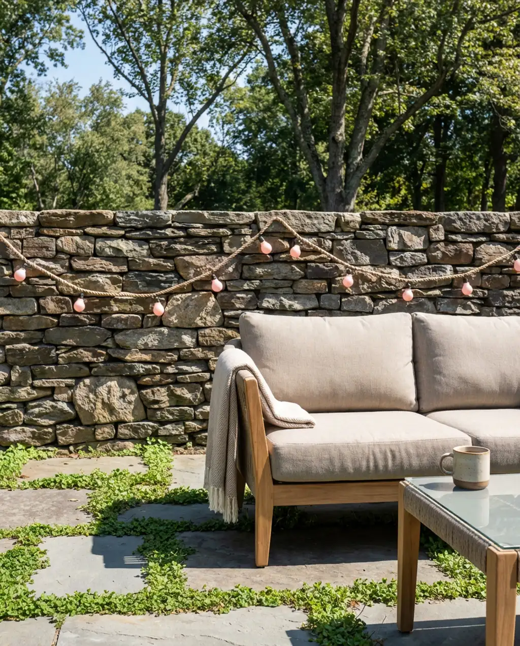 Rustic Rope Light Accents for Stone Walls