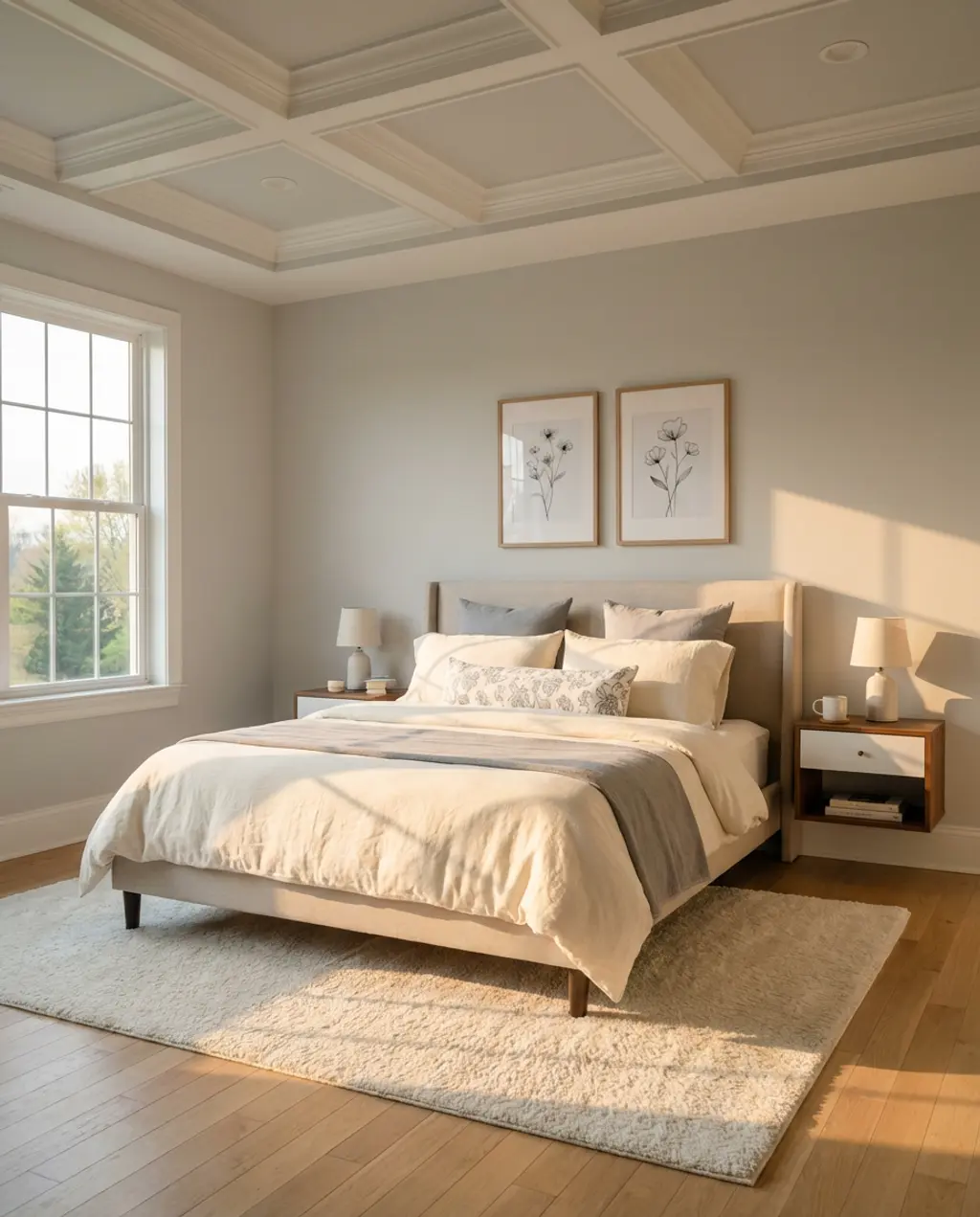 Spring Bedroom with Soft Greys and Pastel Accents