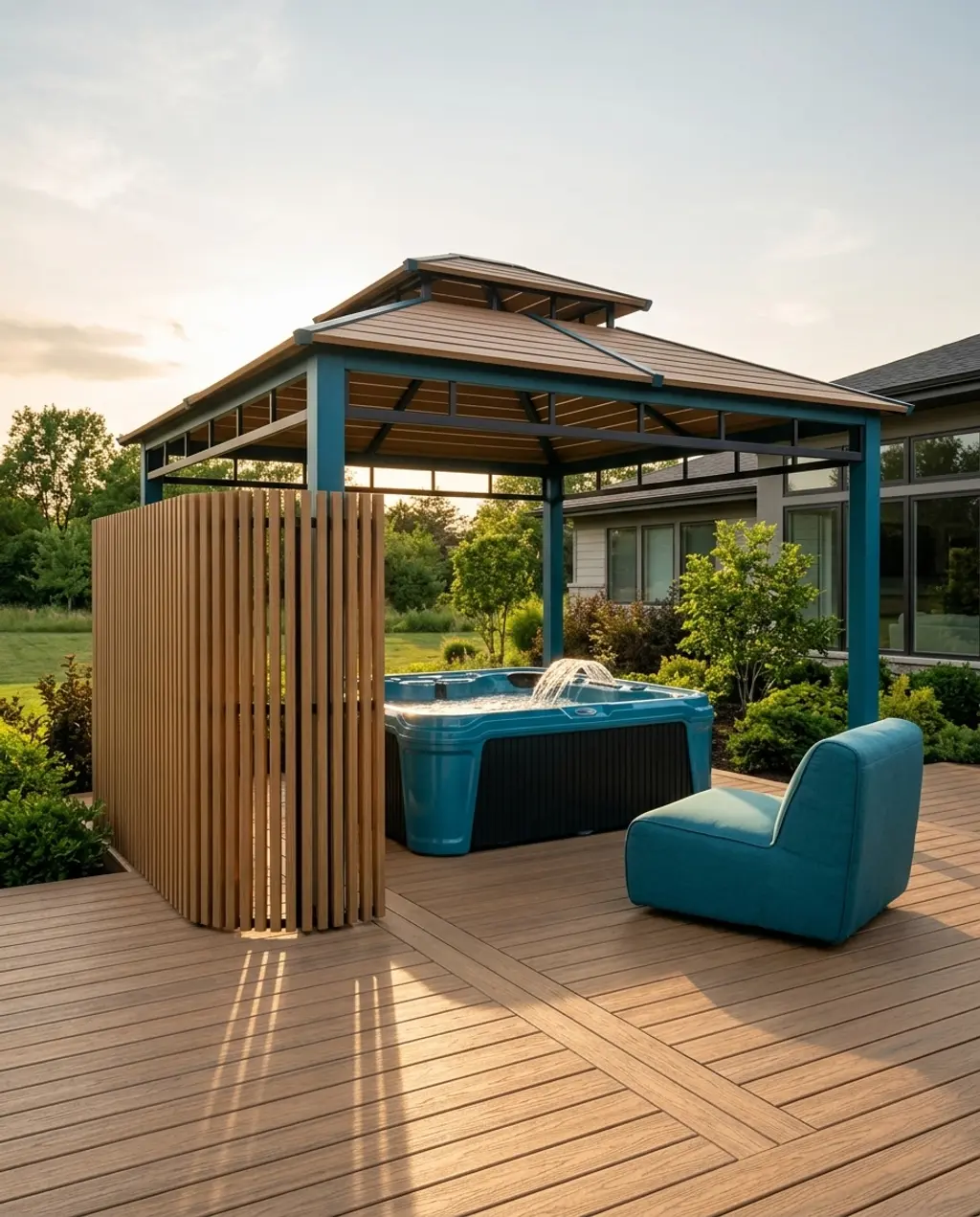 Two-Tiered Gazebo with Hot Tub & Lounge