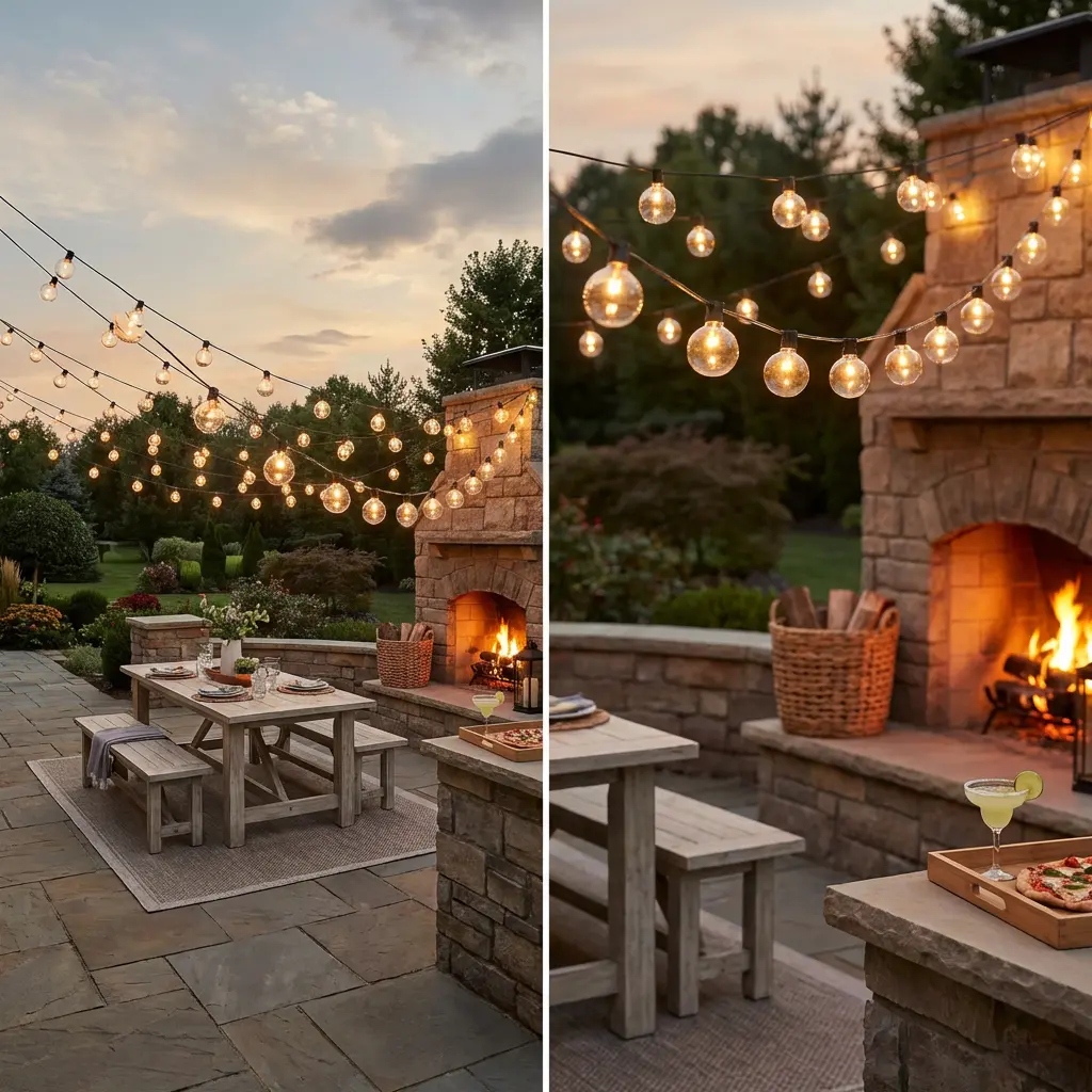 Rustic Backyard Fireplace with Integrated Pizza Oven