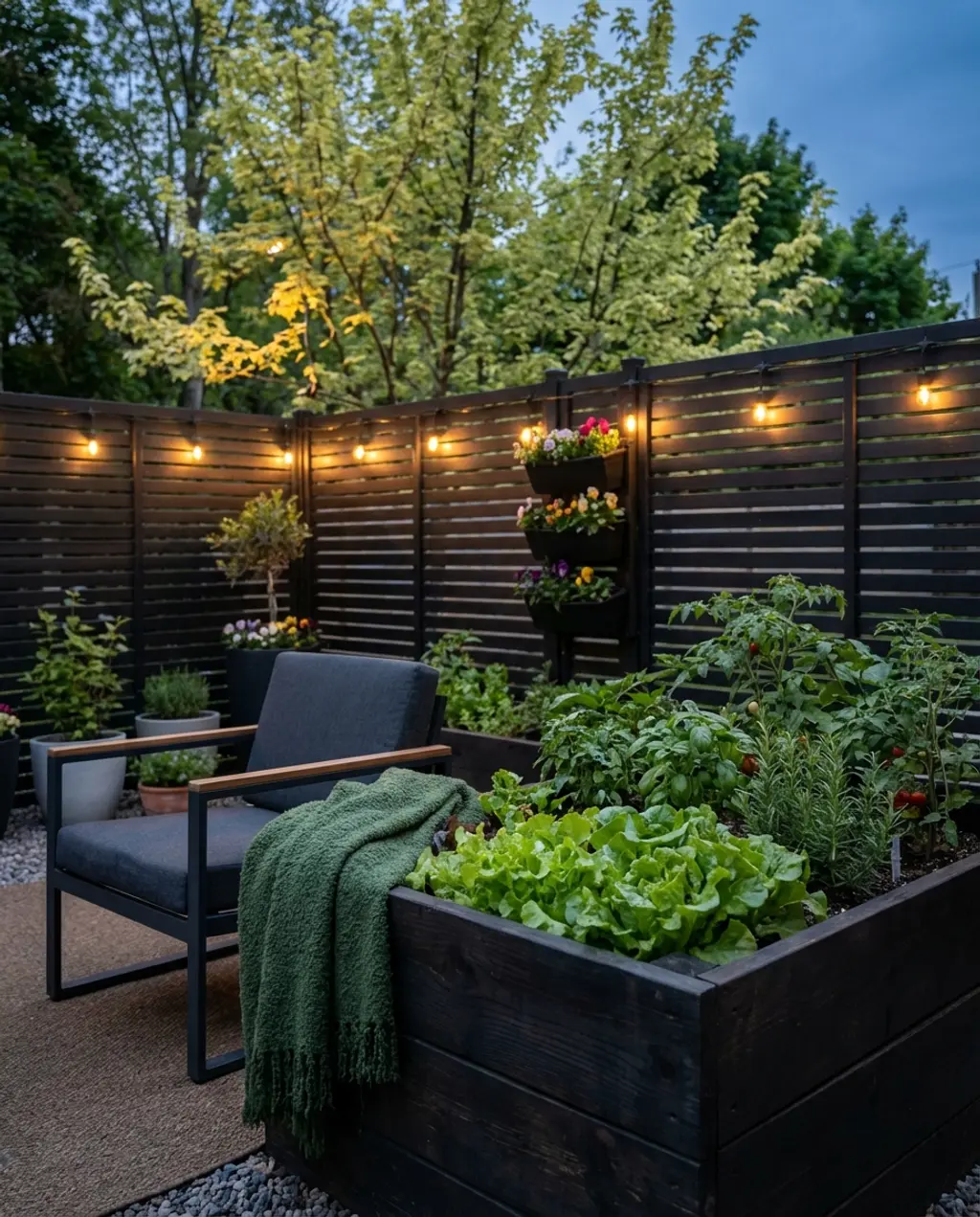 Small Backyard Raised Bed Layout with Privacy Fence