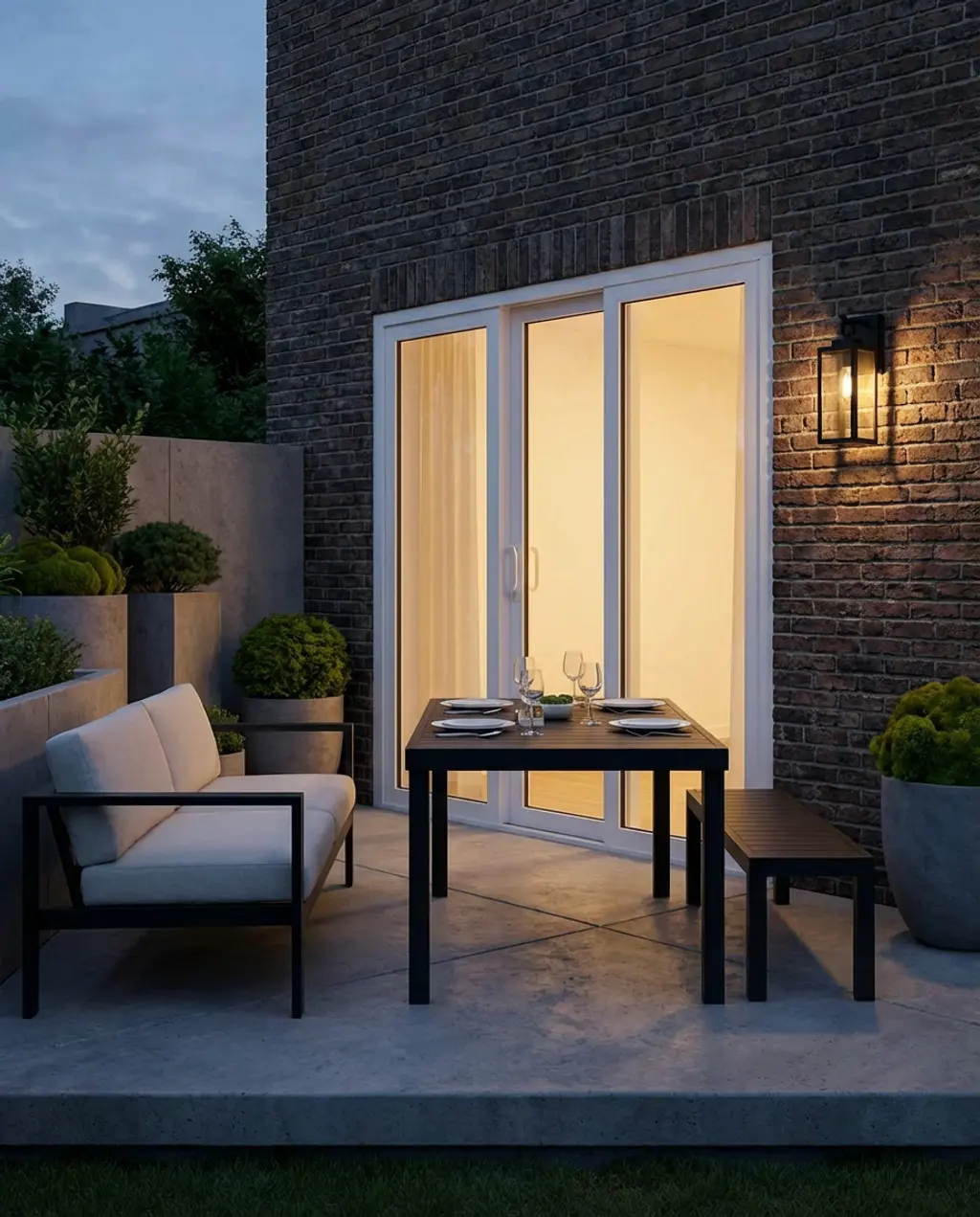 Industrial Loft with Black Steel Sliding Patio Doors and Exposed Brick