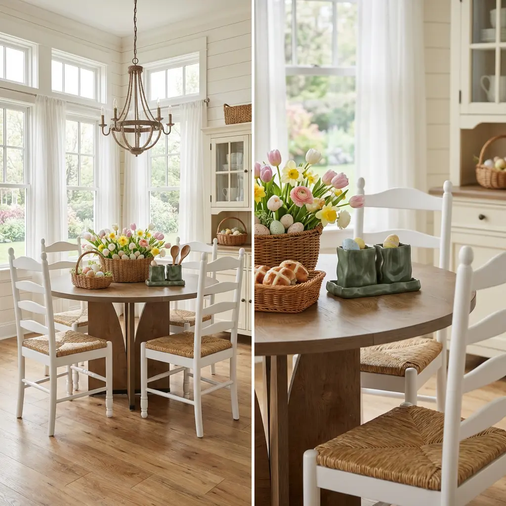 Farmhouse Easter Kitchen Nook with Fresh Flowers