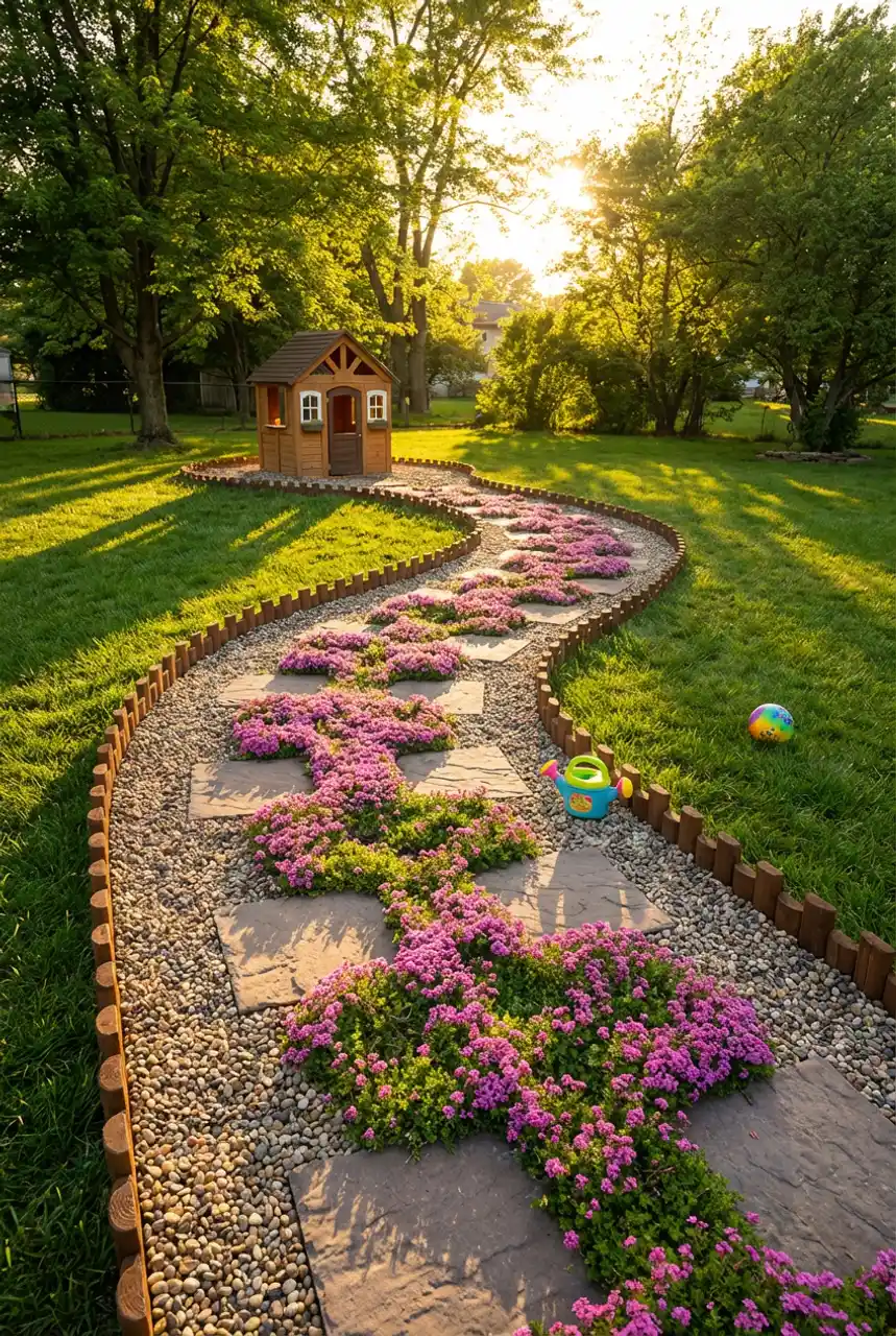 Pea Gravel Sensory Path with Stepping Stones & Edging