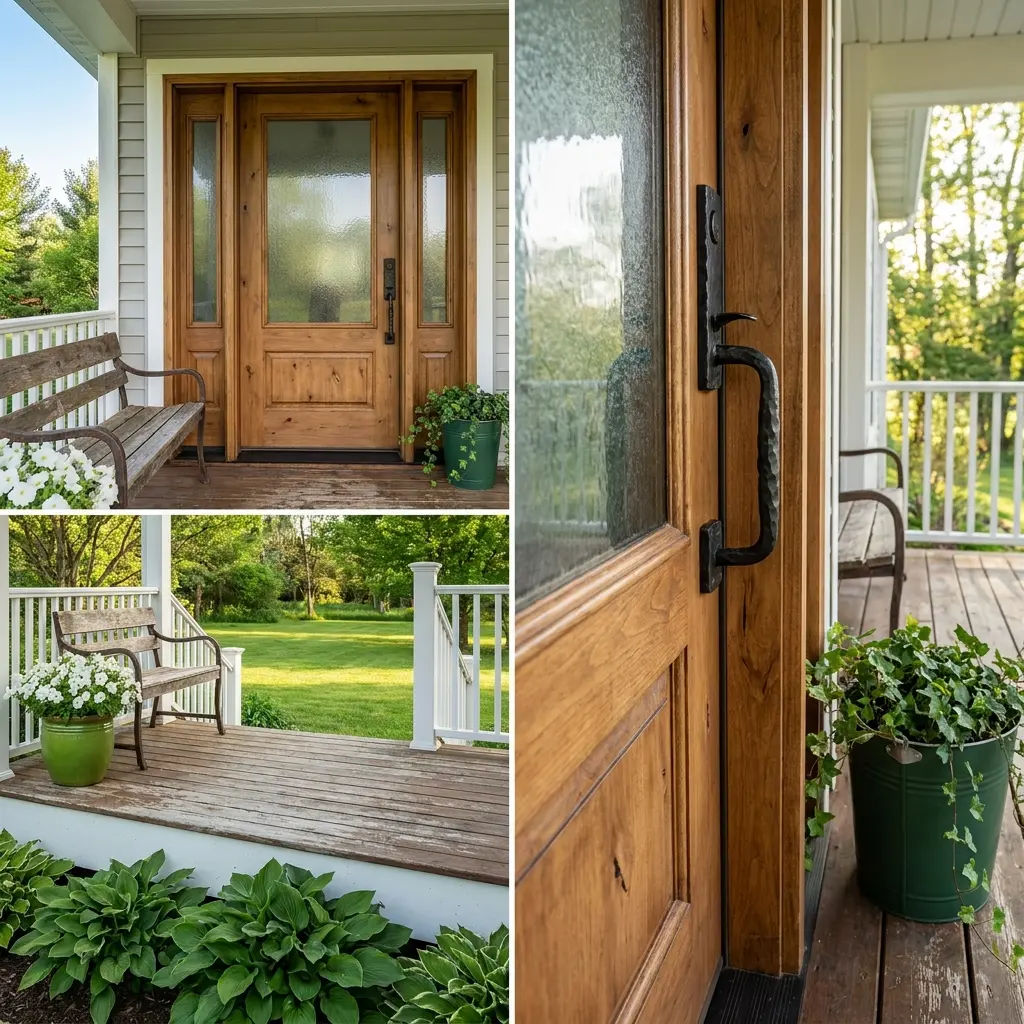 Rustic Farmhouse Front Door with Weathered Charm