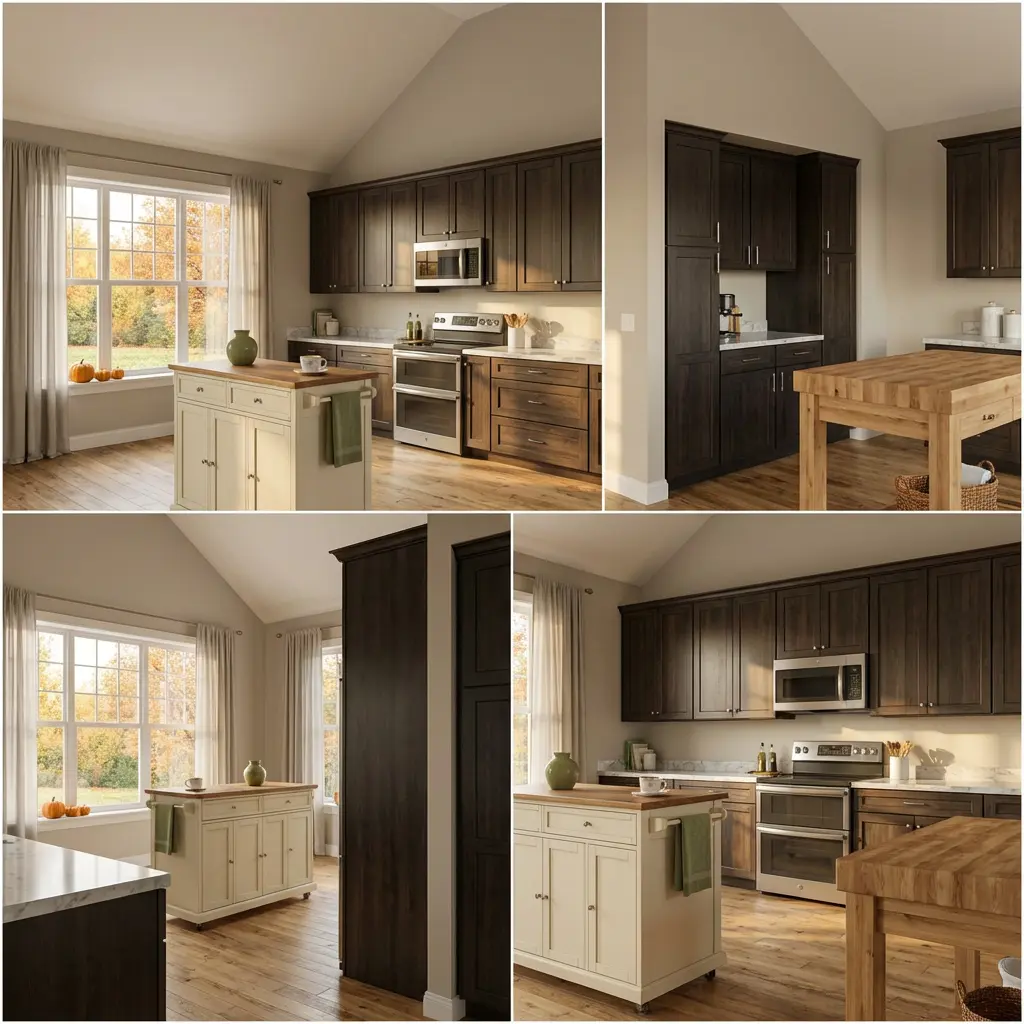 Earth Tone Kitchen with Stained Brown Cabinets and Cream Island — Luxury Version