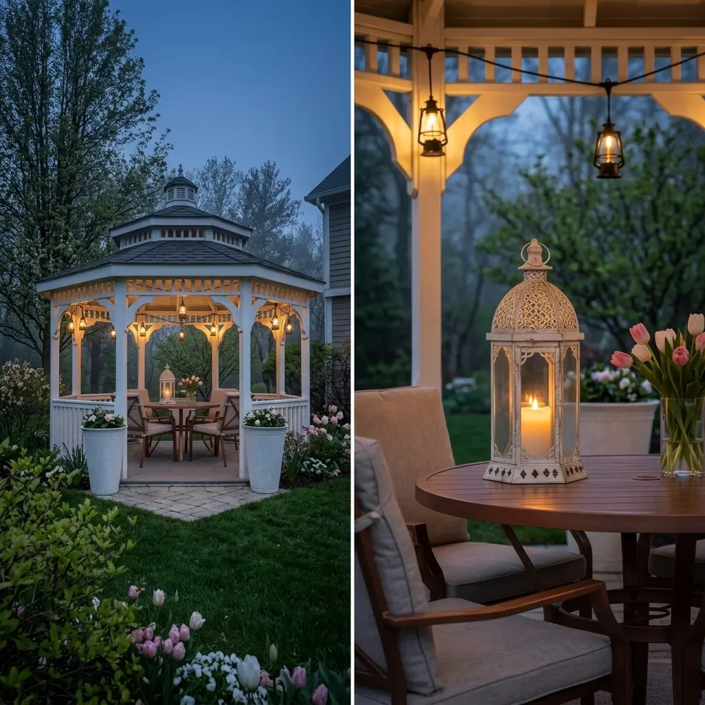 White Gazebo with Elegant Decor for Beautiful Evenings