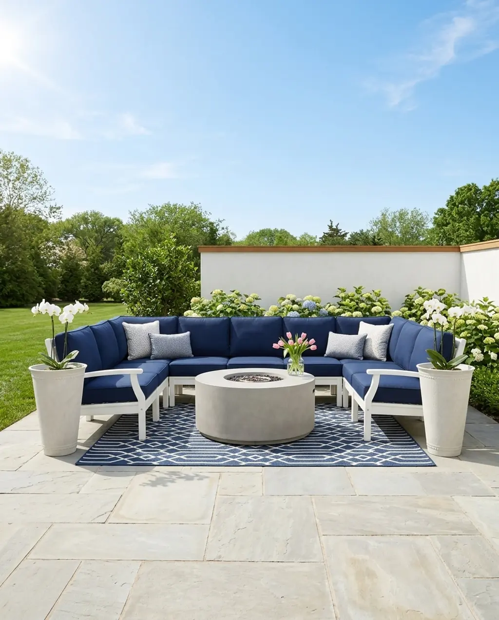 Sophisticated Coastal Fire Pit Lounge — Luxury Version