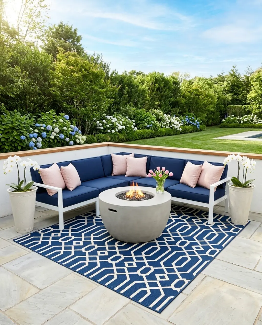 Sophisticated Coastal Fire Pit Lounge — Budget Version