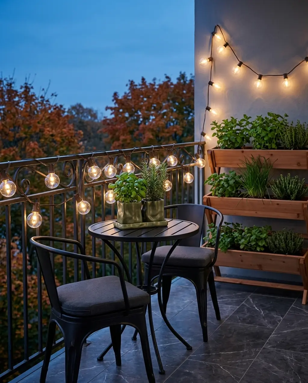 Vertical Herb Wall & Bistro Set for a Cozy Balcony Garden — Luxury Version