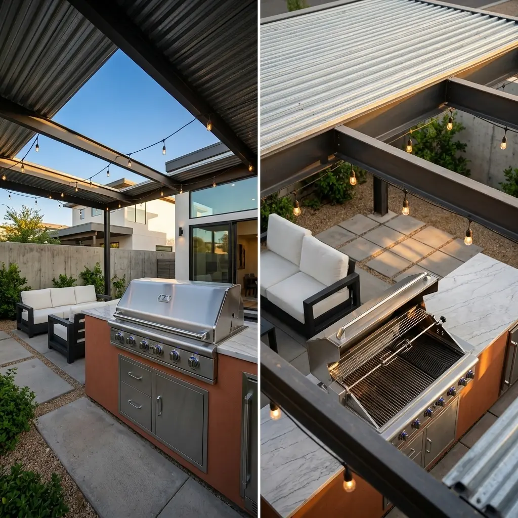 Industrial-Chic Deck Cover with Corrugated Metal Panels