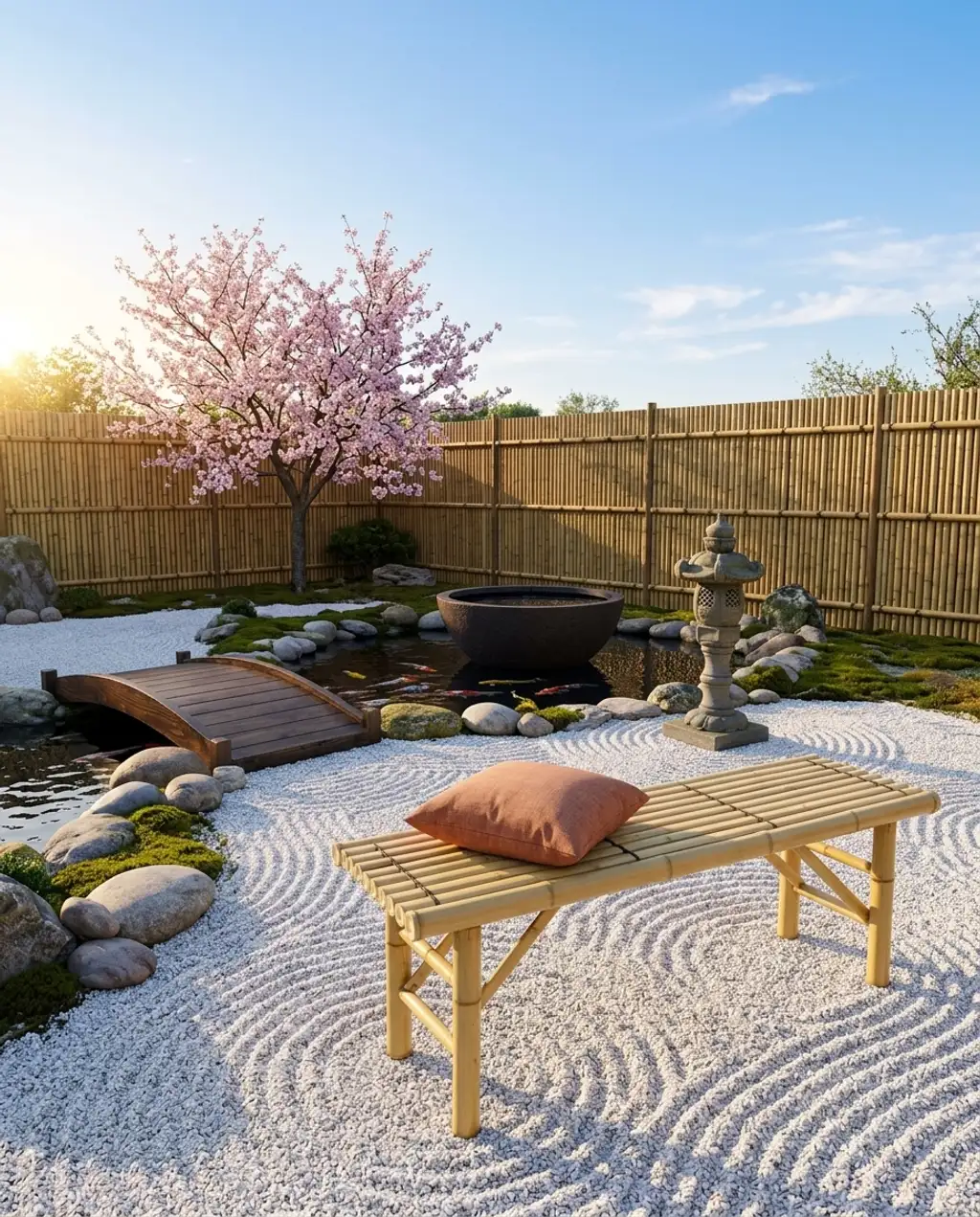 Traditional Japanese Zen Garden with Koi Pond — Luxury Version