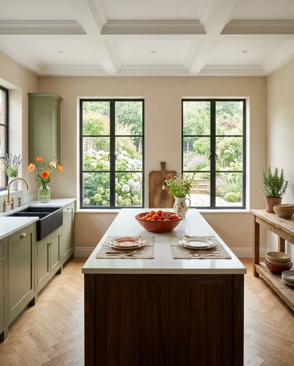 Rustic Spring Kitchen Table Setting with Woven Placemats — Luxury Version