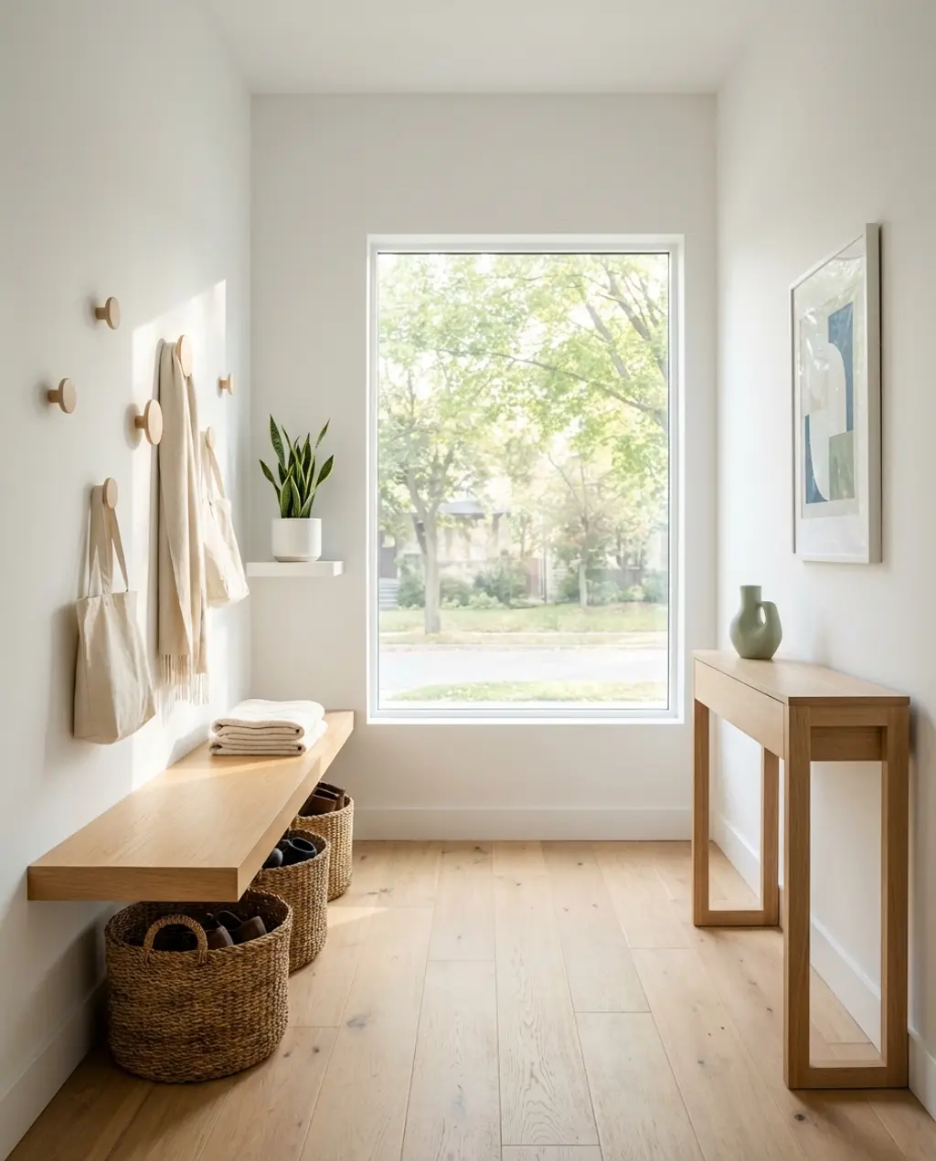 Bright Scandinavian Mudroom with Minimalist Storage — Luxury Version