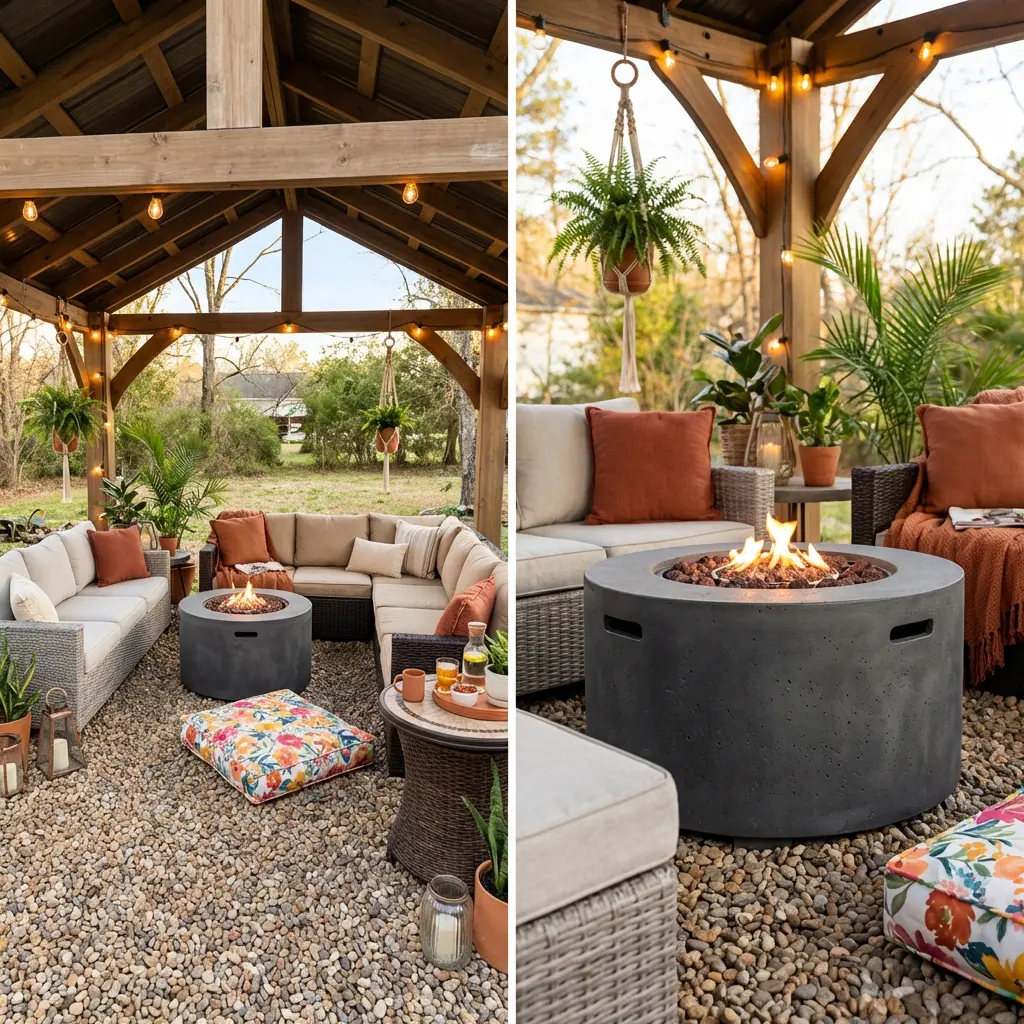 Cozy Small Covered BBQ Nook with Fire Pit — Luxury Version