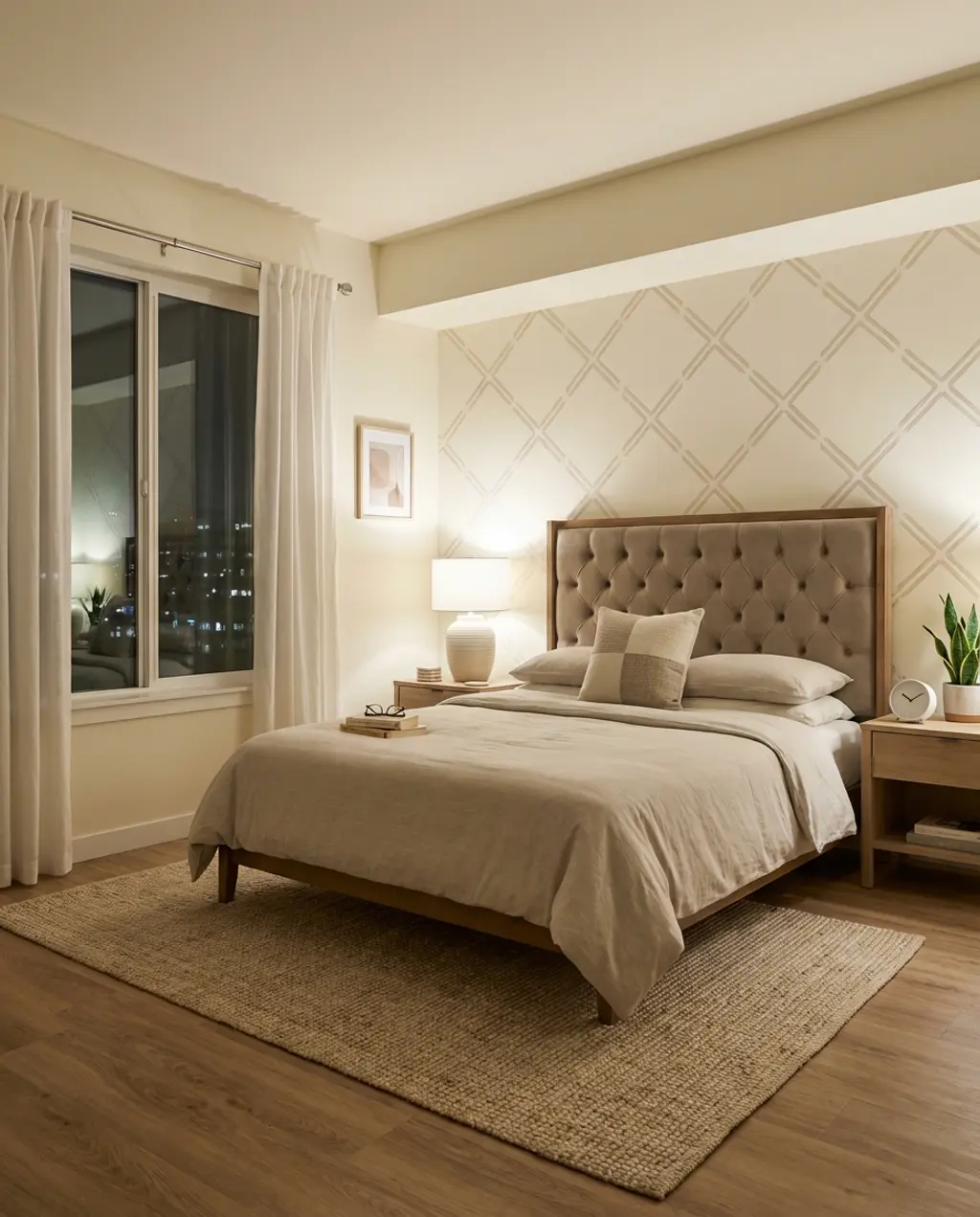 Rental-Friendly Apartment Bedroom with Accent Wall Decals — Luxury Version