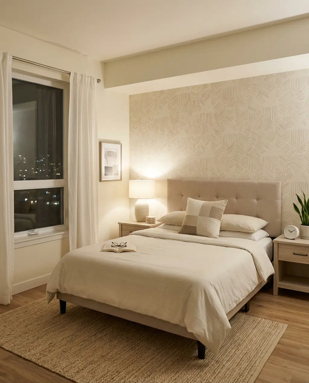 Rental-Friendly Apartment Bedroom with Accent Wall Decals — Budget Version