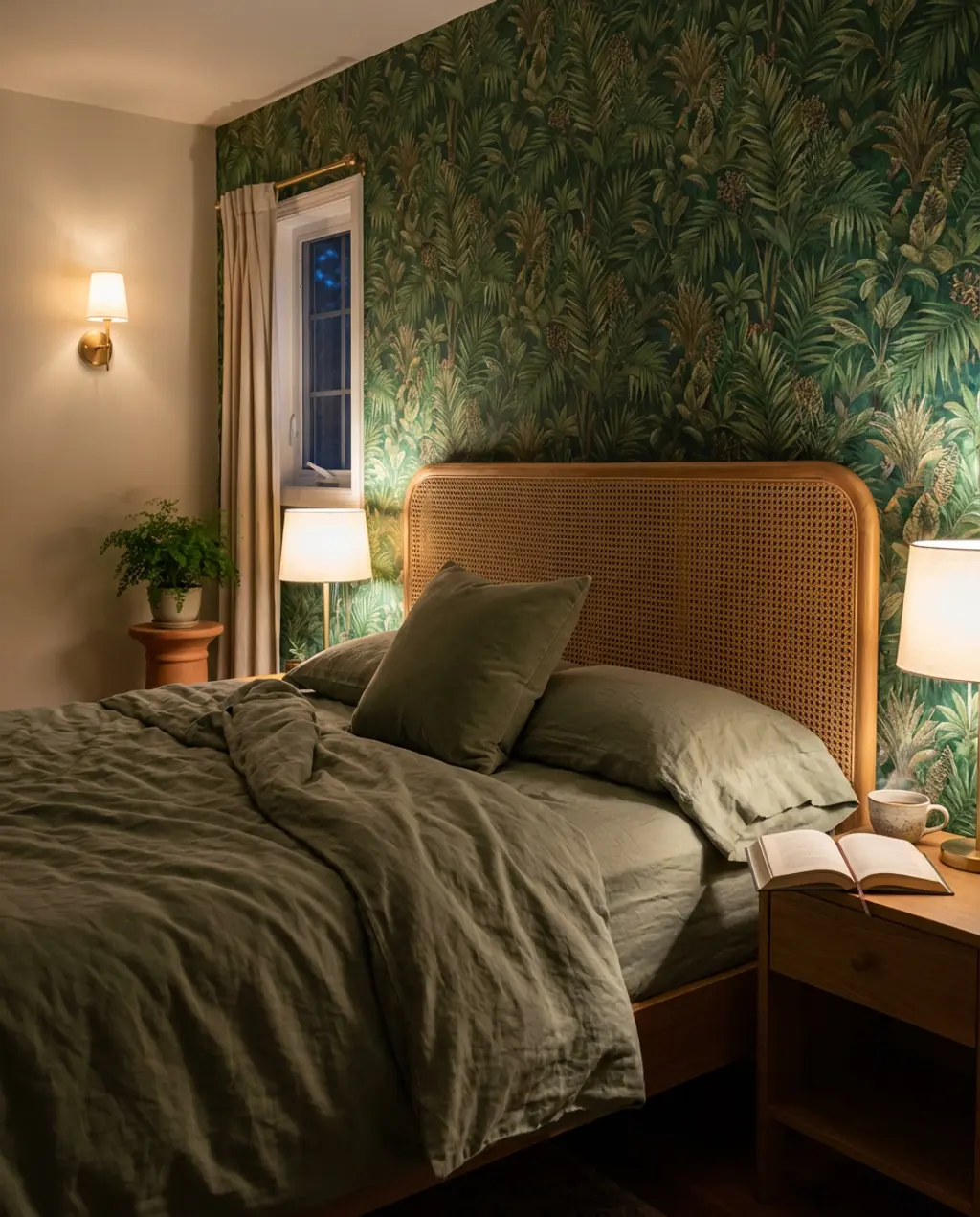 Lush Green Tropical Wallpaper for a Vibrant Bedroom Oasis
