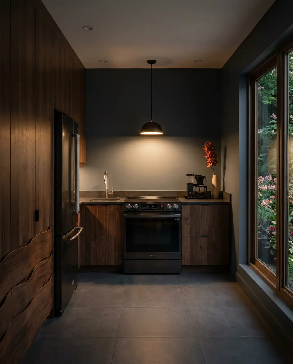 Moody Modern Dark Wood Kitchen with Integrated Appliances — Budget Version