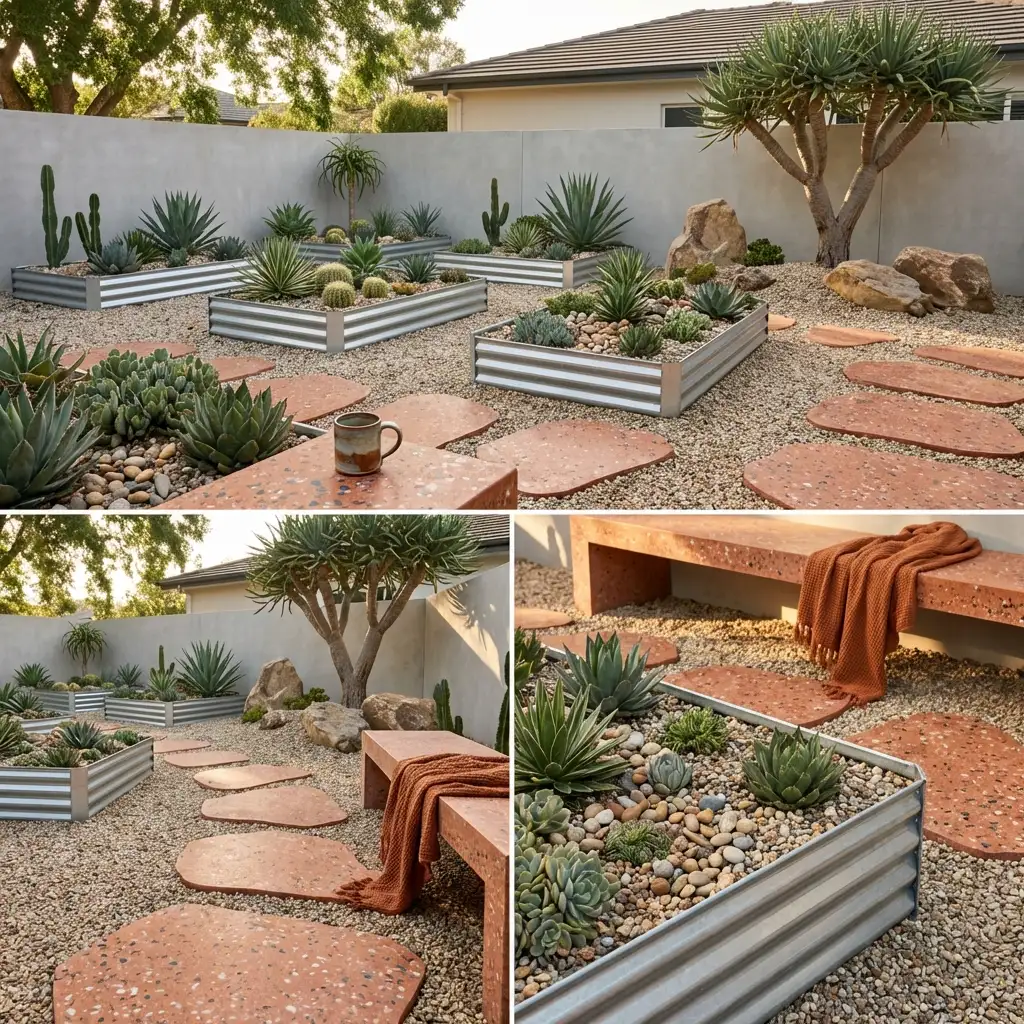 Metal Raised Beds for a Modern Xeriscape Garden