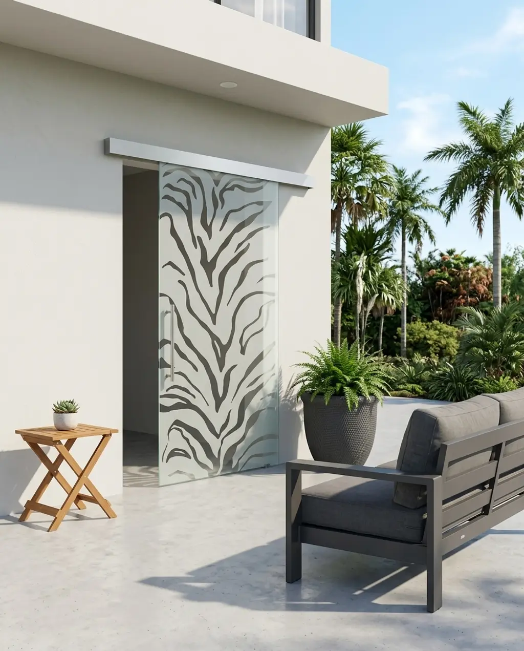 Minimalist Living Room with Frameless Sliding Glass Patio Doors — Luxury Version