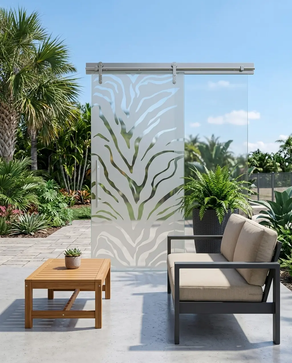 Minimalist Living Room with Frameless Sliding Glass Patio Doors — Budget Version