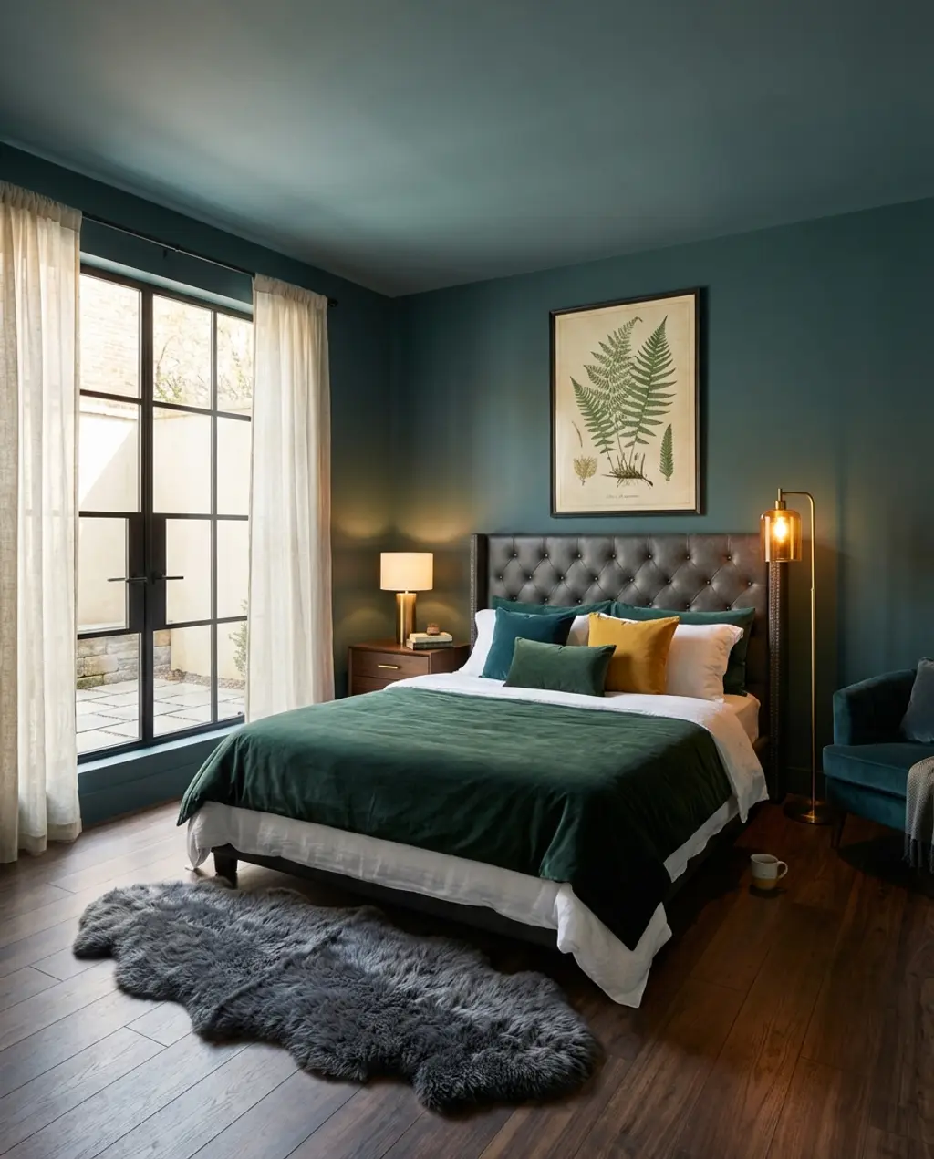 Moody Spring Bedroom: Deep Teal & Botanical Prints — Budget Version