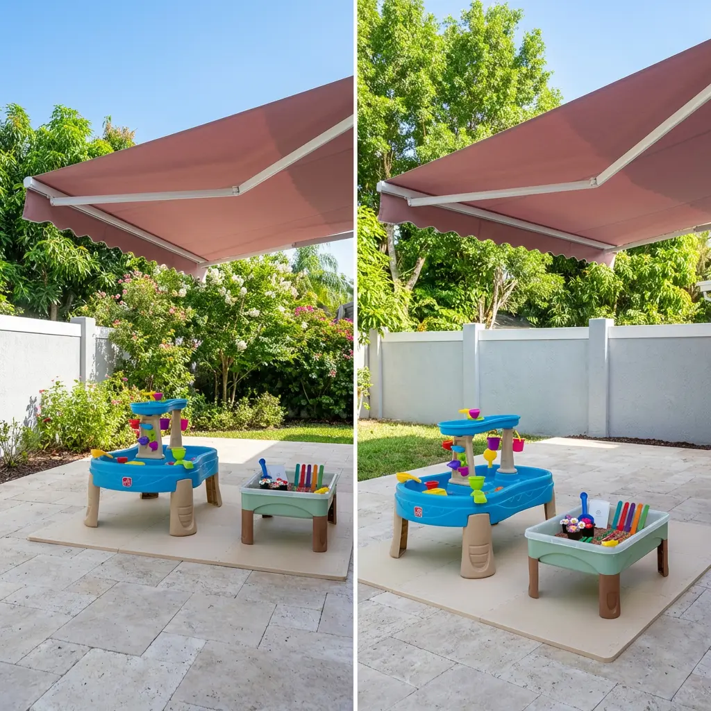 Shady Play Zone with Retractable Canopy and Water Table