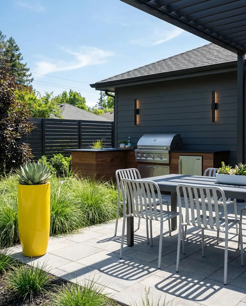 Contemporary Covered Grill Station with Bar Fridge — Luxury Version