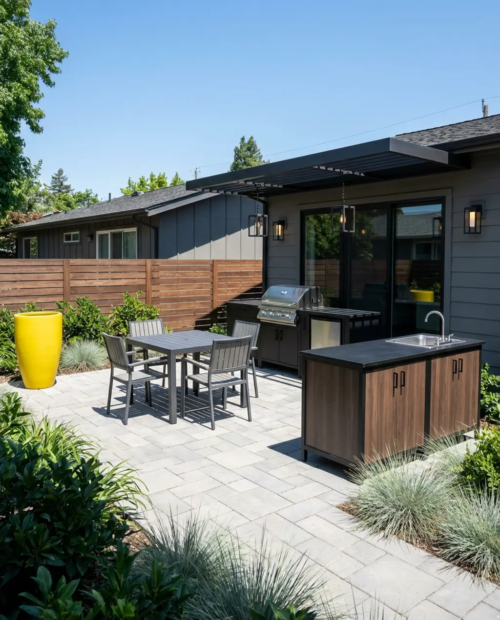 Contemporary Covered Grill Station with Bar Fridge — Budget Version