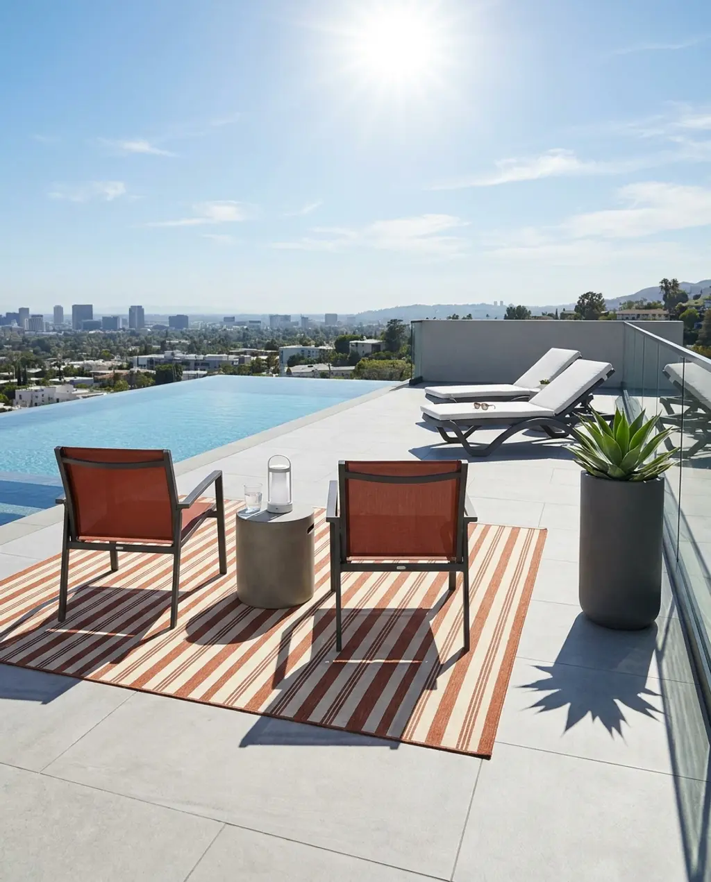 Contemporary Rooftop Swimming Pool & Sun Deck — Budget Version