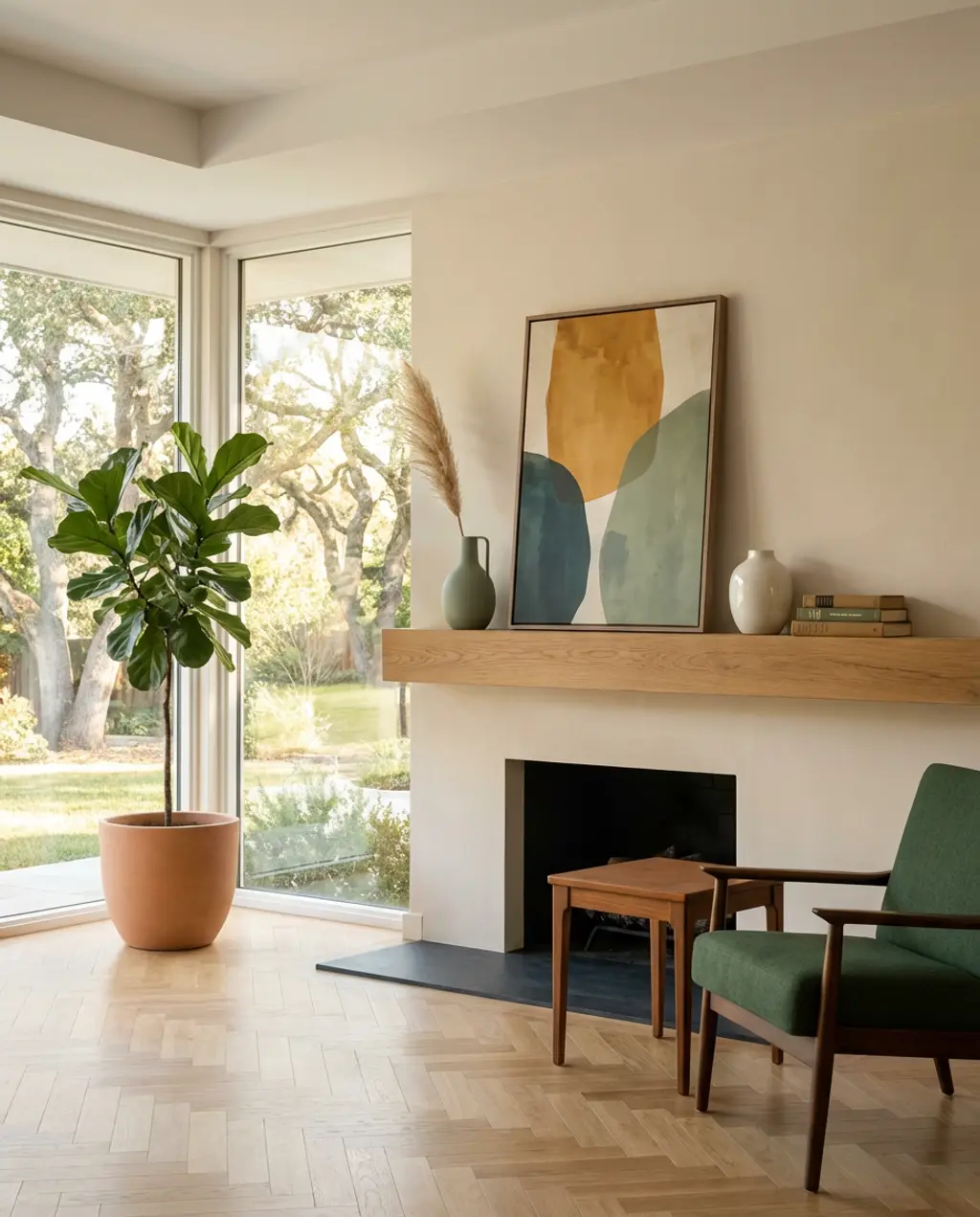Sophisticated Mid-Century Modern Mantle with Clean Lines 2026 — Budget Version