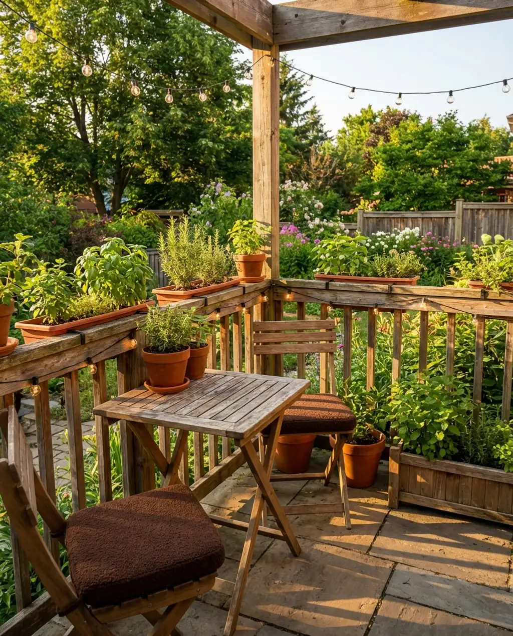 Cozy Balcony Herb Garden with Bistro Set