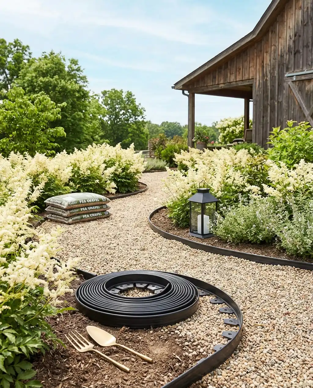 Gravel Pathway Winding Through Herbaceous Borders