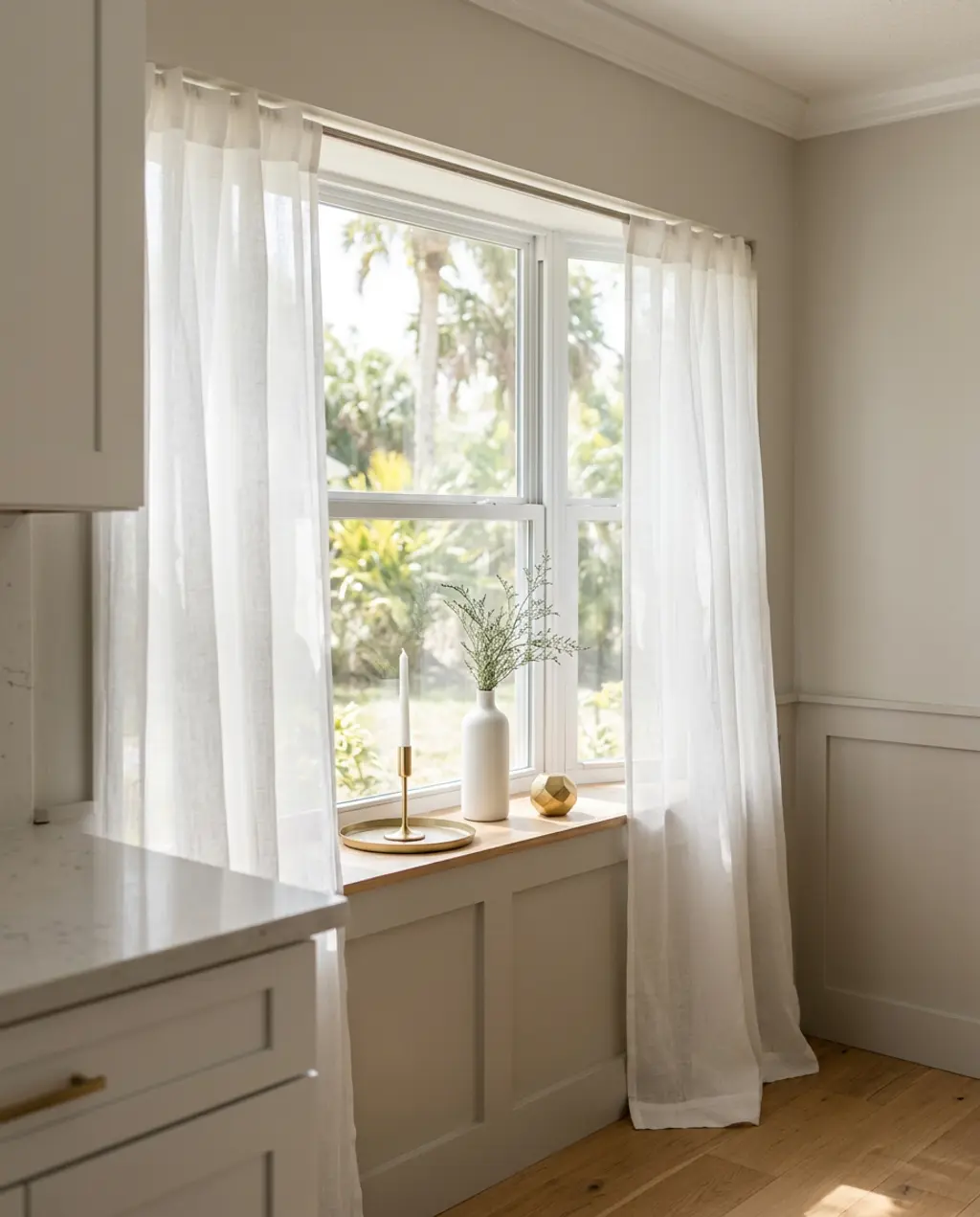 Minimalist Spring Window Decor with Delicate Sheer Curtains