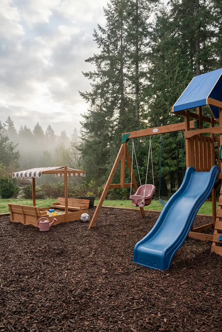 Natural Wood Playset with Toddler Swing & Sandbox — Luxury Version