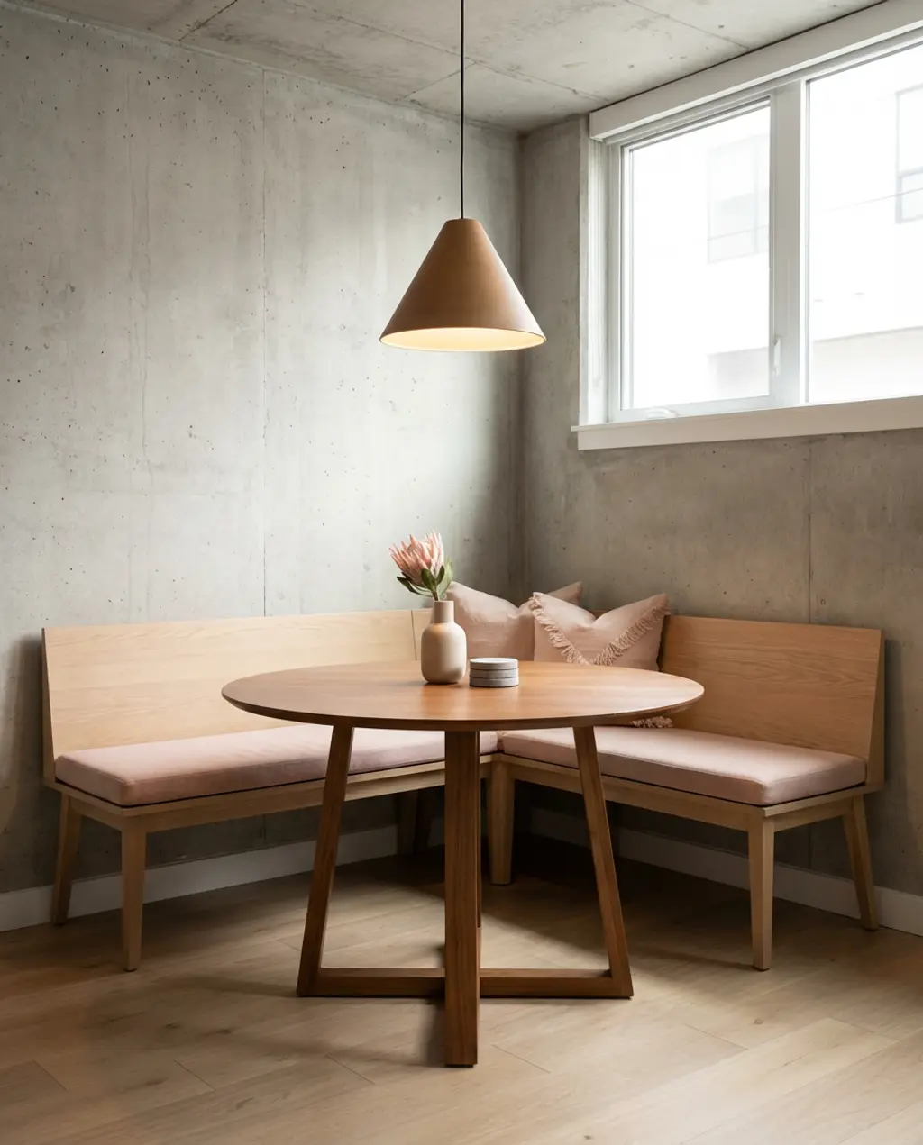 Compact Apartment Dining Nook with Built-in Bench Seating