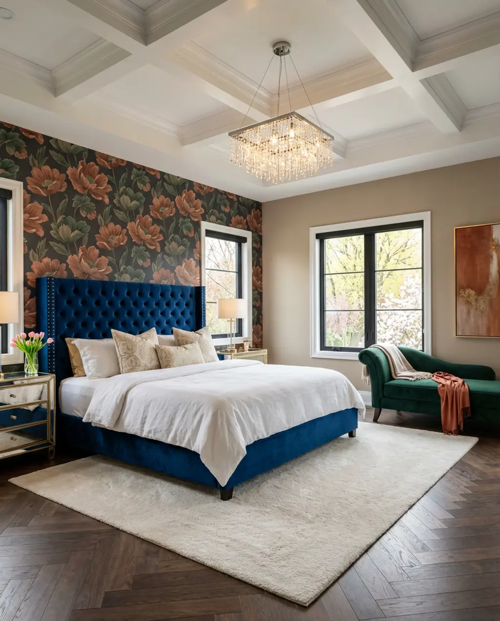 Dramatic Floral Wallpaper in a Glamorous Master Bedroom — Luxury Version