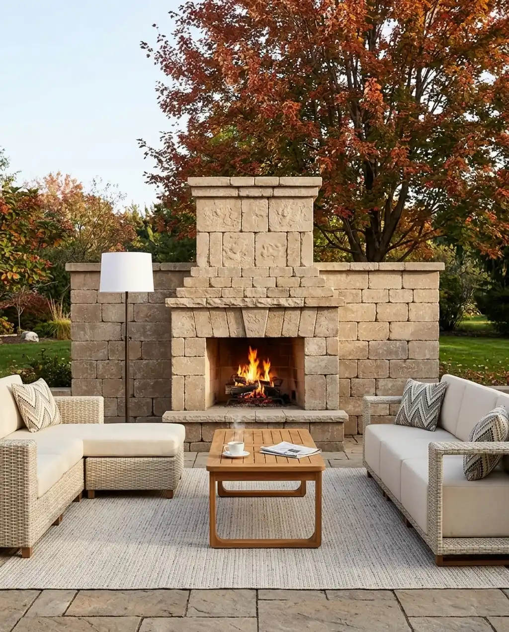Enclosed Patio with Indoor-Style Stone Fireplace