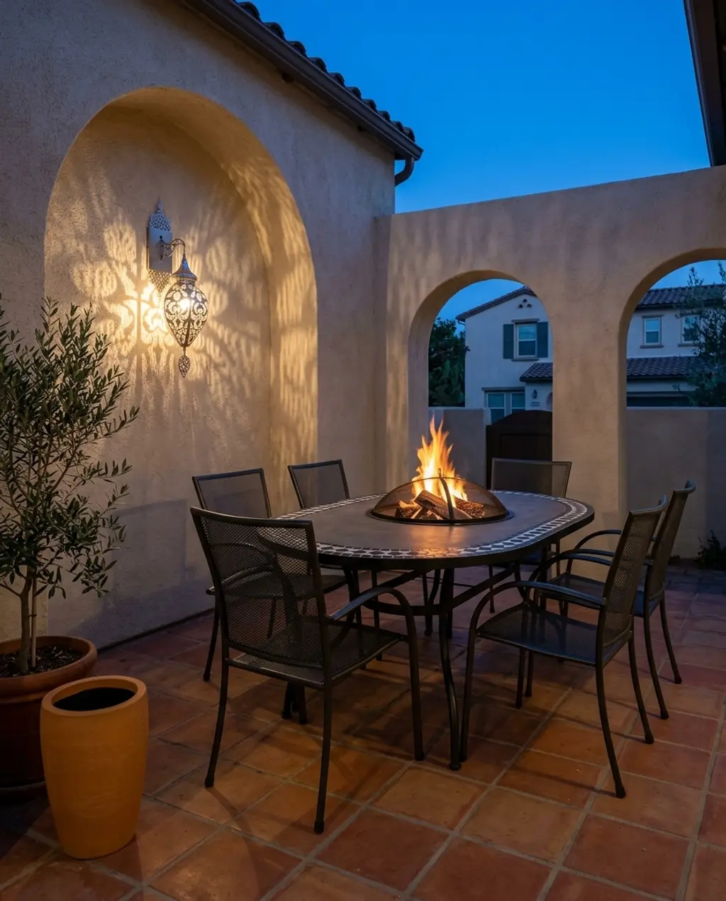 Mediterranean Courtyard Fire Pit Dining