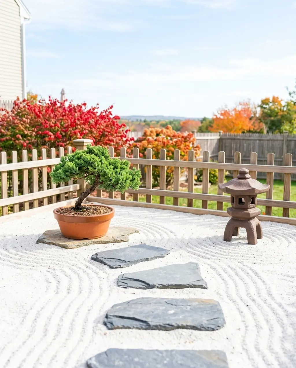 Japanese Rock Garden with Bonsai & Miniature Lanterns