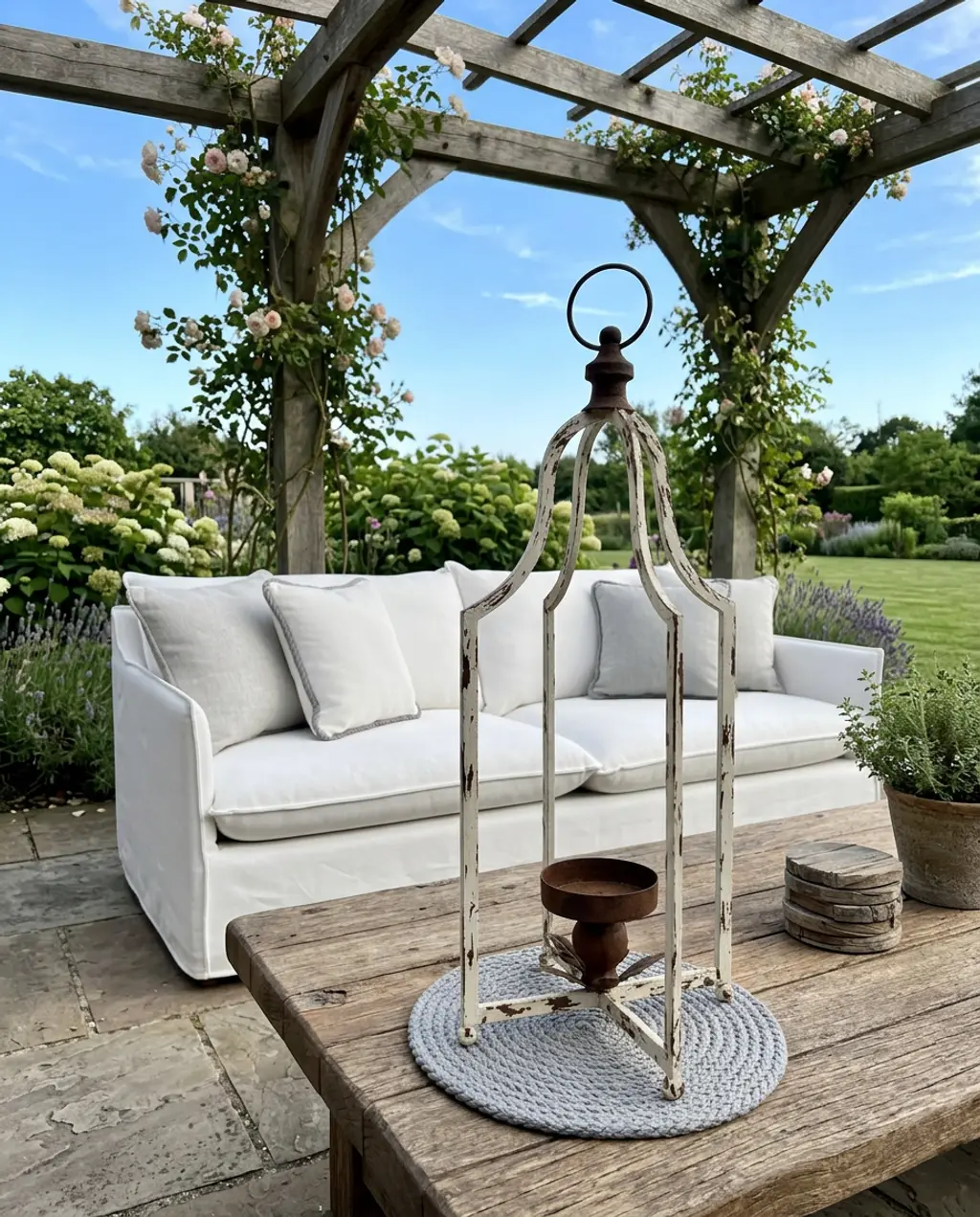 Rustic Farmhouse Outdoor Living Room with Pergola