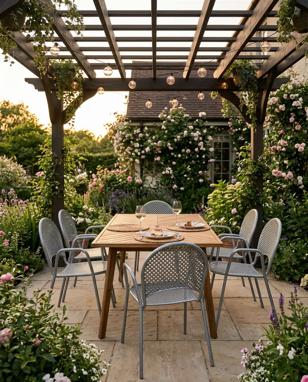 Backyard Cottage Garden Oasis with Outdoor Dining